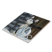 Husky Hond Witte Draak Avontuur Tegeltje (Zijkant)