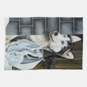 Husky Hond Witte Draak Avontuur Theedoek (Horizontaal)