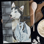 Husky Hond Witte Draak Avontuur Theedoek
