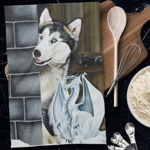 Husky Hond Witte Draak Avontuur Theedoek