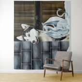 Husky Hond Witte Draak Avontuur Wandkleed (In situ)
