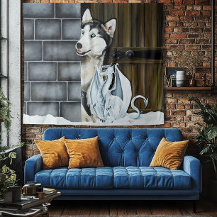 Husky Hond Witte Draak Avontuur Wandkleed