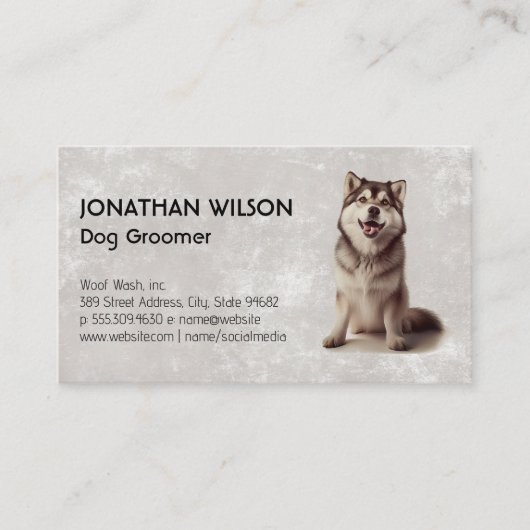 Husky-hond zittend | Dierenverzorging Visitekaartje (Voorkant)