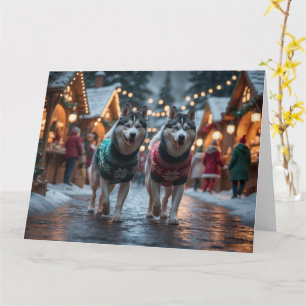 Husky Honden Kerst Sneeuw Vakantie  Kaart