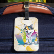 Husky Hondencomputer Rainbow Waterverf Tech Savvy