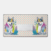 Husky Hondencomputer Rainbow Waterverf Tech Savvy Bureaumat (Keyboard & Muis)