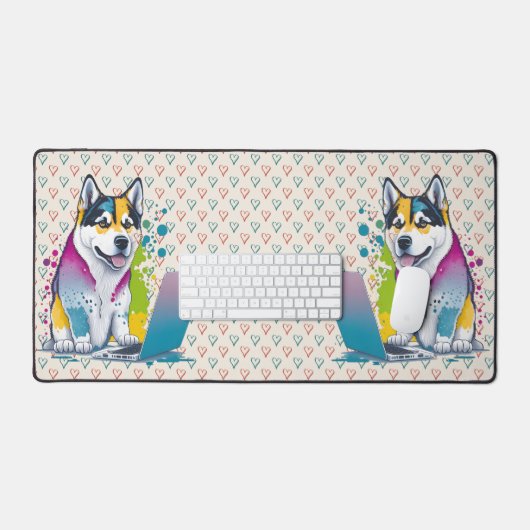 Husky Hondencomputer Rainbow Waterverf Tech Savvy Bureaumat (Keyboard & Muis)