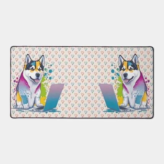 Husky Hondencomputer Rainbow Waterverf Tech Savvy Bureaumat (Voorkant)