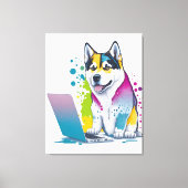 Husky Hondencomputer Rainbow Waterverf Tech Savvy Canvas Afdruk (Voorkant)