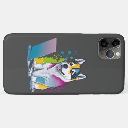 Husky Hondencomputer Rainbow Waterverf Tech Savvy Case-Mate iPhone Case (Achterkant (horizontaal))