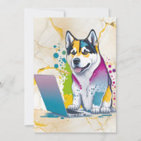 Husky Hondencomputer Rainbow Waterverf Tech Savvy