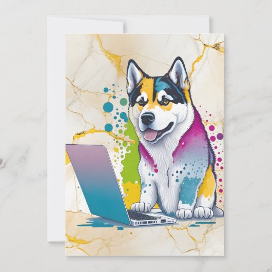 Husky Hondencomputer Rainbow Waterverf Tech Savvy Feestdagenkaart (Voorkant)