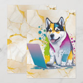Husky Hondencomputer Rainbow Waterverf Tech Savvy Feestdagenkaart (Voorkant / Achterkant)