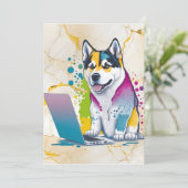 Husky Hondencomputer Rainbow Waterverf Tech Savvy Feestdagenkaart (Staand voorkant)