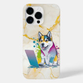 Husky Hondencomputer Rainbow Waterverf Tech Savvy iPhone Hoesje (Achterkant)