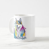 Husky Hondencomputer Rainbow Waterverf Tech Savvy Koffiemok (Voorkant links)