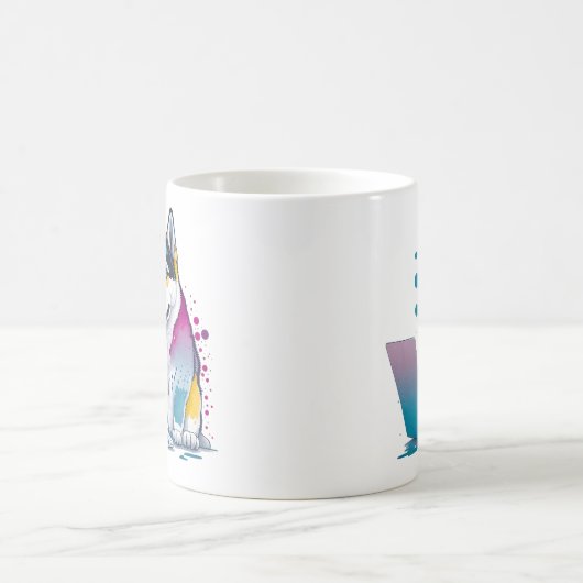 Husky Hondencomputer Rainbow Waterverf Tech Savvy Koffiemok (Center)