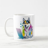Husky Hondencomputer Rainbow Waterverf Tech Savvy Koffiemok (Links)