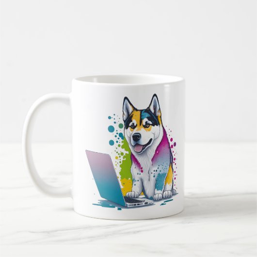 Husky Hondencomputer Rainbow Waterverf Tech Savvy Koffiemok (Links)