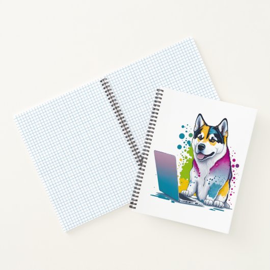 Husky Hondencomputer Rainbow Waterverf Tech Savvy Notitieboek (Binnen)