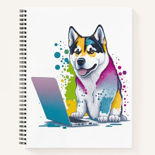 Husky Hondencomputer Rainbow Waterverf Tech Savvy Notitieboek (Voorkant)