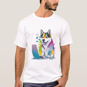 Husky Hondencomputer Rainbow Waterverf Tech Savvy T-shirt
