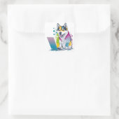 Husky Hondencomputer Rainbow Waterverf Tech Savvy Vierkante Sticker (Tas)
