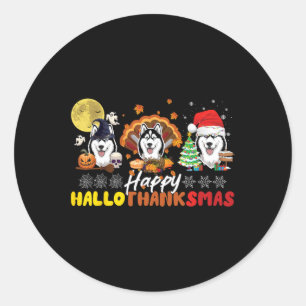 Husky Hondenliefhebber Happy HalloThanksmas Happy Ronde Sticker