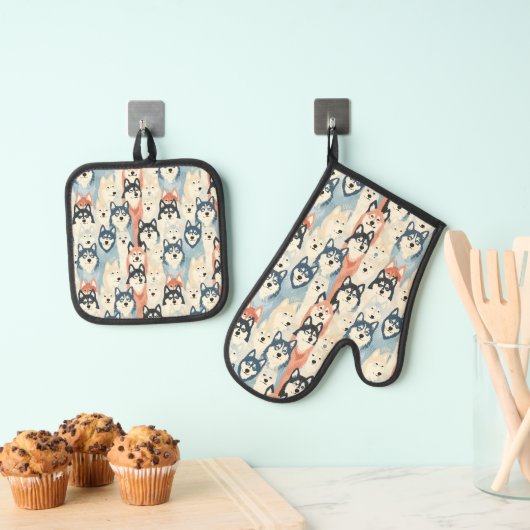 Husky hondenpatroon ovenwant & pannenlap set (Insitu(Ophanging))