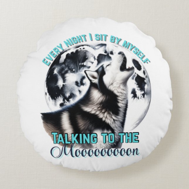 Husky Howling Round Pillow Rond Kussen (Voorkant)