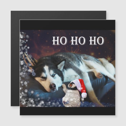 Husky Humbug Kerst Magnetische Kaart (Voorkant / Achterkant)