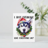 Husky, ik ben gewoon dol op Kerstmis. Briefkaart (Staand voorkant)
