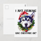 Husky, ik ben gewoon dol op Kerstmis. Briefkaart (Voorkant / Achterkant)