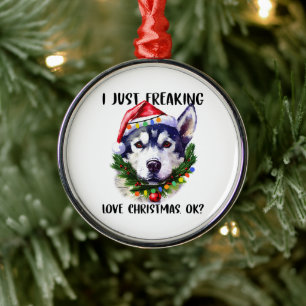 Husky, ik ben gewoon dol op Kerstmis. Metalen Ornament