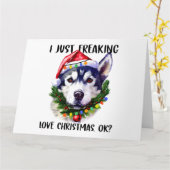 Husky Ik hou gewoon van Kerstmis Ok Kerstmis Kaart (Gele Bloem)