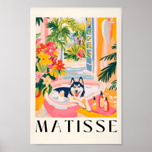 Husky in bad, grappige badkamer ijdelheid kunst, c poster
