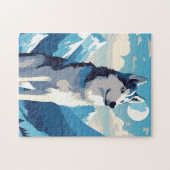 Husky in de besneeuwde bergen legpuzzel (Horizontaal)