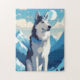 Husky in de besneeuwde bergen legpuzzel