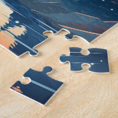 Husky in de besneeuwde bergen tijdens zonsondergan legpuzzel (Zijkant)