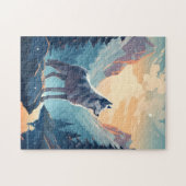 Husky in de besneeuwde bergen tijdens zonsondergan legpuzzel (Horizontaal)