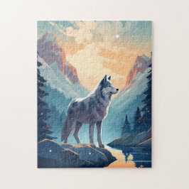Husky in de besneeuwde bergen tijdens zonsondergan legpuzzel