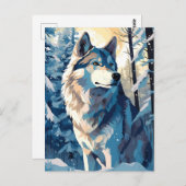 Husky in een besneeuwd bos tijdens de winter briefkaart (Voorkant / Achterkant)