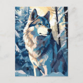 Husky in een besneeuwd bos tijdens de winter briefkaart (Voorkant)
