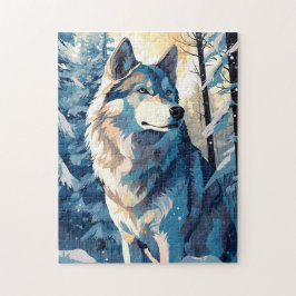 Husky in een besneeuwd bos tijdens de winter legpuzzel