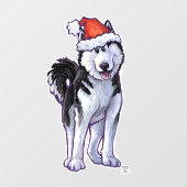 Husky in een Santa Hat Window Cling Raamsticker (Vel)