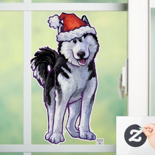 Husky in een Santa Hat Window Cling Raamsticker (Huis)
