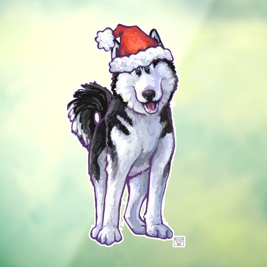 Husky in een Santa Hat Window Cling Raamsticker (Vel 3)