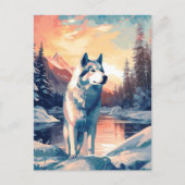 Husky in het besneeuwde bos bij een meer tijdens z briefkaart (Voorkant)
