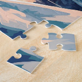 Husky in het besneeuwde bos bij een meer tijdens z legpuzzel (Zijkant)