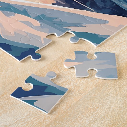 Husky in het besneeuwde bos bij een meer tijdens z legpuzzel (Zijkant)